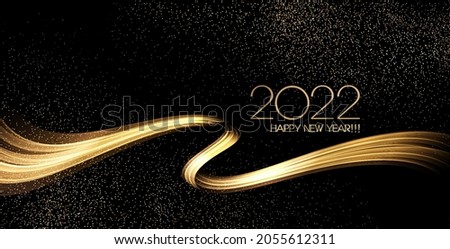 2022 New Year Abstract shiny color gold wave design element. Christmas design