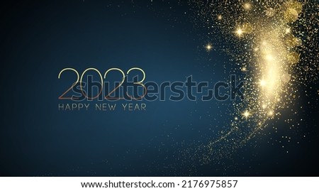 2023 Merry Christmas and Happy New Year  Abstract shiny color gold wave design element
