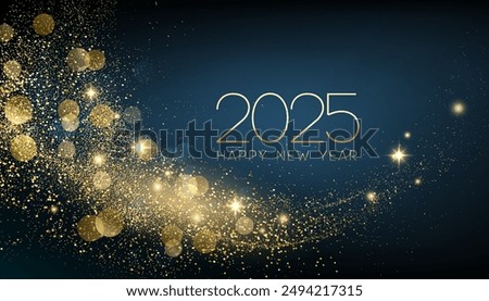 2025 Happy New Year Abstract shiny Gold glitter wave with Bokeh design element