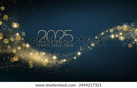 2025 Happy New Year Abstract shiny Gold glitter wave with Bokeh design element