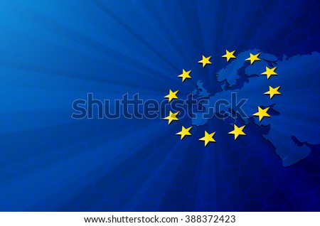 Vector Europe map with European union flag. Blue background and yellow stars. European union star. European union vector background. European Union. Vector blue flag of European union. Europa. Union