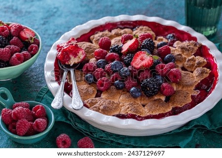 Similar – Image, Stock Photo Fruit berry pie and branch of lavender on table