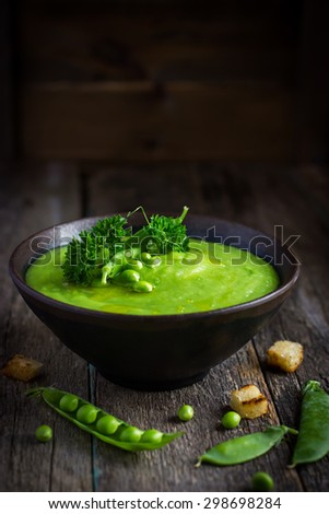 Similar – Foto Bild Leckere Erbsensuppe in Schüsseln auf dem Tisch