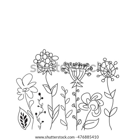 Doodle Flowers, Hand Drawn Floral Elements, Leaves, Branches, Berries. Summer Floral. Vector, Illustration Stock fotó © 