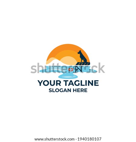 dog logo on beach vector creative design