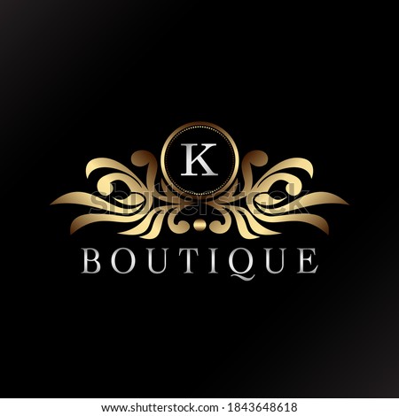 Letter K Logo Gold Luxury Boutique Badge Decorative Ornate Elegance Ornament  Vector Design
