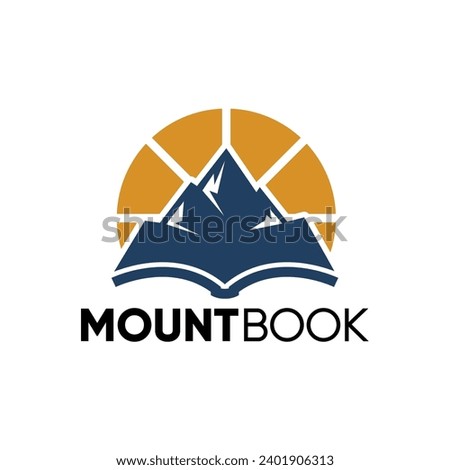 A logo featuring an opened book nestled within mountain peaks for adventure, book publisher business branding. Design Element, Vector Illustration.