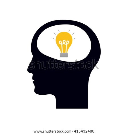 Isolated head of a person with a lightbulb on a white background