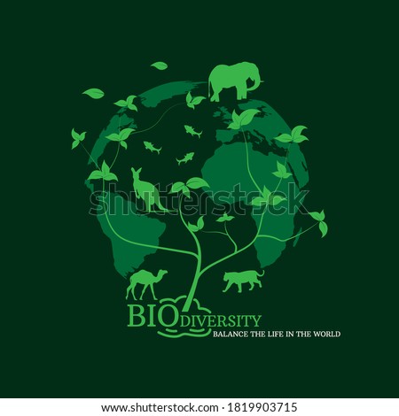 Planet earth with animals and plants for biodiversity