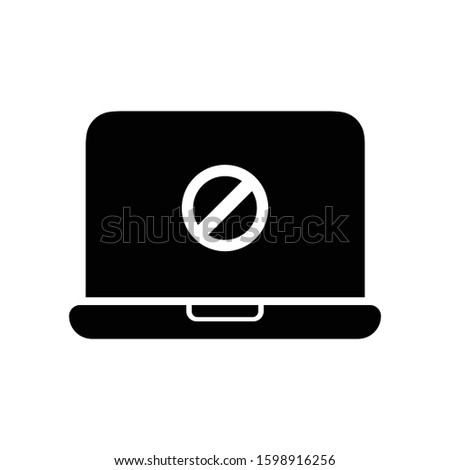 Desktop Computer Laptop Solid Icon - No / Not Allowed Sign - Restricted and Prohibition / Forbidden Access 