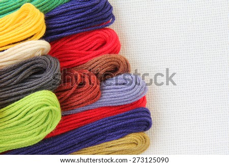 Floss and fabric for embroidery (colored cotton thread)
