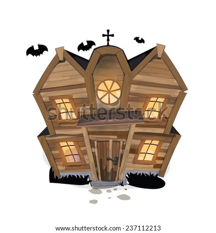 A Haunted House with flying bats. A old wooden haunted house with flying bats.