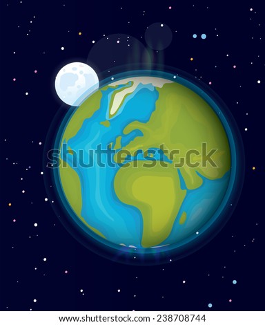 Planet Earth and the moon. The planet earth hanging in space with the moon at the background.