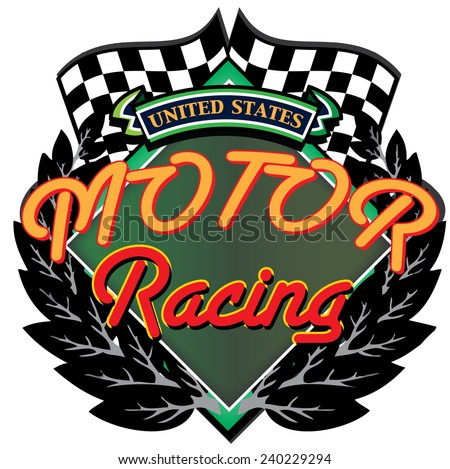 United States Motor Racing Logo. A classic style United states race car logo in green