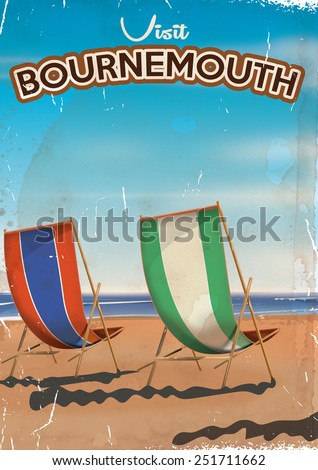 Bournemouth travel poster, A vintage old Bournemouth beach poster travel poster print.