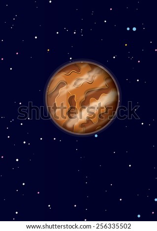 A planet in space, this is a single planet in space in front of a star field. wisps of cloud can be seen in the atmosphere.