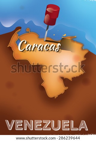 Caracas, Venezuela poster, This is a map of the nation of Venezuela showing the location of the capital, Caracas.