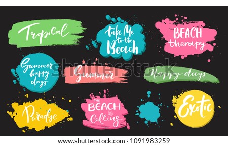 	
Set of universal hand drawn paint background. Summer quotes. Speech bubble. Dirty artistic design elements, boxes, frames for text.