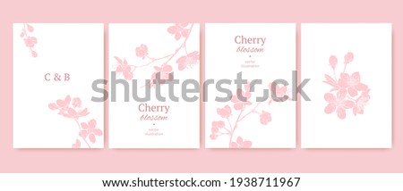 Set of spring backgrouds with sakura branch. Cherry blossoms. Design for card, wedding invitation, cover, packaging, cosmetics.