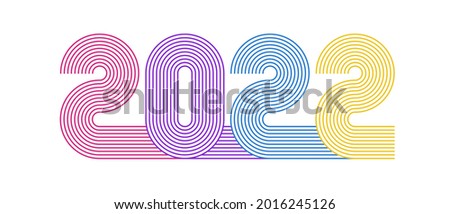 2022 line art design. Retro, 70s style numbers. Happy New  Year design element for calendar card, brochure, cover.