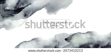 Abstract watercolorbackground, frame in white, black, grey. Monochrome soft washes. Hand painted brush strokes. 