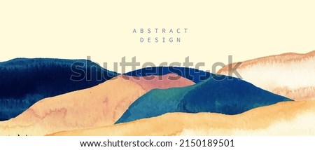 Mountain, hills, sea vector background. Colorful waves, desert, dunas. Abstract art wallpaper, cover, wall print decor. Watercolor warm tones, pink, beige, blue.