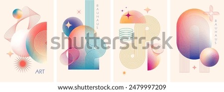 Abstract geometric art design. Bauhaus modern background, printable posters, banners, template concept. Colorful gradient forms, line retro shapes, forms. Vector illustrations.