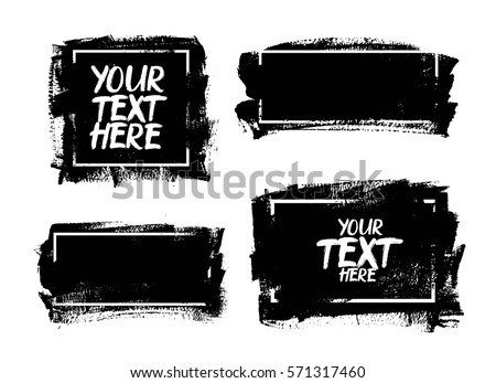 Set of black paint, ink brush strokes, backgrounds. Dirty artistic design elements, boxes, frames and place for text.