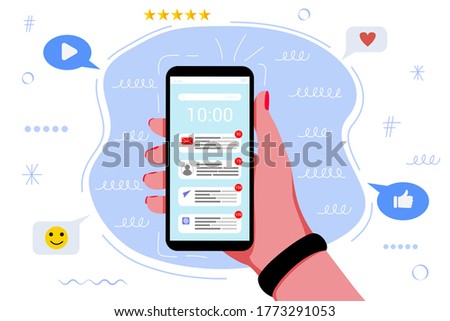 Many notifications in the mobile phone Online distractions chaos messages Notifications Digital technology and communication vector illustration concept