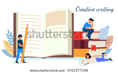 Content creative writing Copywriting and content marketing concept Flat tiny literature text author persons Story vector illustration Blogging Blogger Freelance Content management
