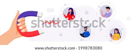 Blogger collects likes Vector illustration flat style with characters Influencer marketing Blogger promotion services and goods for his followers online Blogging and social media networking concept