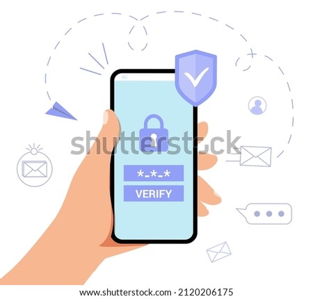 OTP One-time password for secure transaction on digital payment transaction for mobile app on smartphone screen 2-Step verification Vector illustration flat design Mobile phone in hand Enter otp