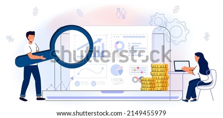 Budget planning Vector illustration flat Concept finance accounting Calculation financial income and expenses Taxpayer Tax burden Taxation Fiscal policy People analyzing personal or corporate budget