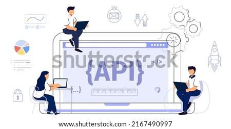 API Application Programming Interface Software development tool API as a symbol of finished code Website programming and coding Vector illustration flat design UI Isolated on white background