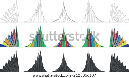 Sriti Shoudho icon set. The National Martyrs Monument of Bangladesh was set up in memory of 26 March as the Independence Day and 16 December as the Victory Day. Colorful line art shape collection.
