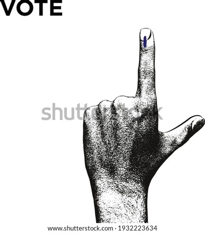 Indian male voter hand with voting sign realistic vector with vote text