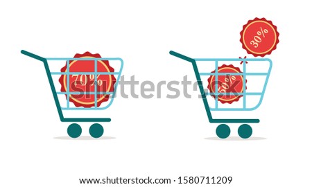 Double Discount Badge On Cart. Shopping Promo Event. Black Friday Coupon. Special Offer E-commerce
