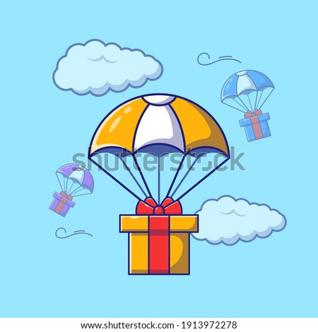 Fast Air Logistics Delivery Service Package with Parachute Suitable for Banner, Flyer, and Poster. Shipping and Distribution Icon Concept. Flat Cartoon Vector Illustration Isolated.