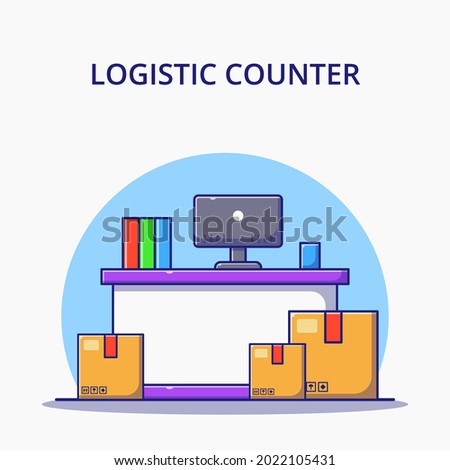 Logistic Counter Service and Boxes Cartoon Vector Illustration. Logistics Icon Concept Isolated.