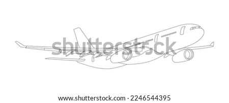 Airliner Airplane Outline Stroke Vector Icon Illustration Isolated on White Background.