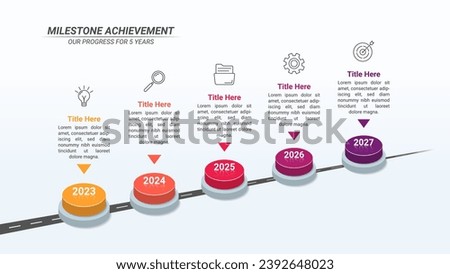 Milestone Timeline Infographics From 1 Up to 5 Steps on a 16:9 Ratio Layout for Business Presentations, Planning, Management, and Evaluation.