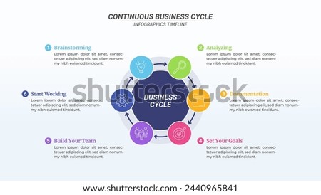 Circular Cycle Infographic with 6 Steps and Editable Text on a 16:9 Ratio for Business Goals, Targets, and Website Design.