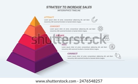 Pyramid Marketing Infographic with 5 Steps on a 16:9 Layout for Business Plans, Marketings, and Presentations.