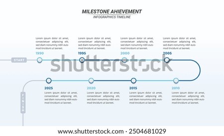 Milestone Achievement Infographic Timeline with 8 Steps on a 16:9 Layout for Business Presentations, Management, and Evaluation.