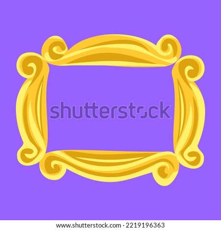 Horizontal yellow frame on purple background, vintage frame for photo, video, mirror. Friends, Thanksgiving, tv, series, television. Vector stock illustration.