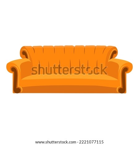 Orange sofa from Central Perk, soft settee for home. Cozy interior of a cafe, lounge, friends, family evening. TV series, sitcom. Stock vector illustration on white background.