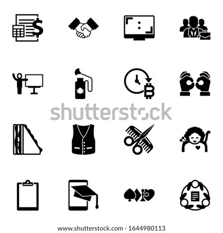 16 illustration filled icons set isolated on white background. Icons set with Accounting, Partnership, Aspect Ratio, coach, Disinfection service, future of money, sandwich icons.