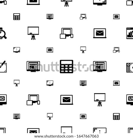 display icons pattern seamless. Included editable filled responsive web design, Calculator, Aspect Ratio, Board stand, layout, Online library icons. display icons for web and mobile.