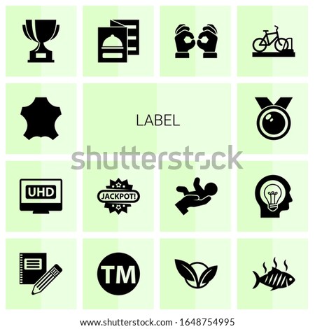 14 label filled icons set isolated on white background. Icons set with leather, 4K Streaming, Jackpot, medal, reward, restaurant menu, Handmade, bicycle parking, Stationery icons.