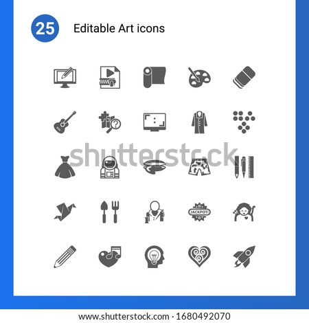 25 art filled icons set isolated on . Icons set with Digital illustration, Video Compression, textile, Guitar playing, quest, Aspect Ratio, bride dress, astronaut, oyster icons.